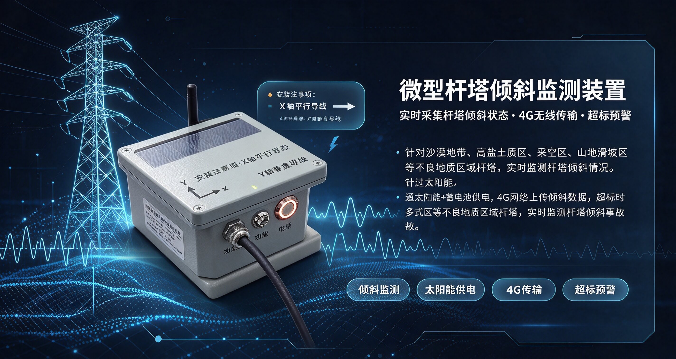 山西电力公司应用特力康科技架空输电线路微型杆塔倾斜监测装置