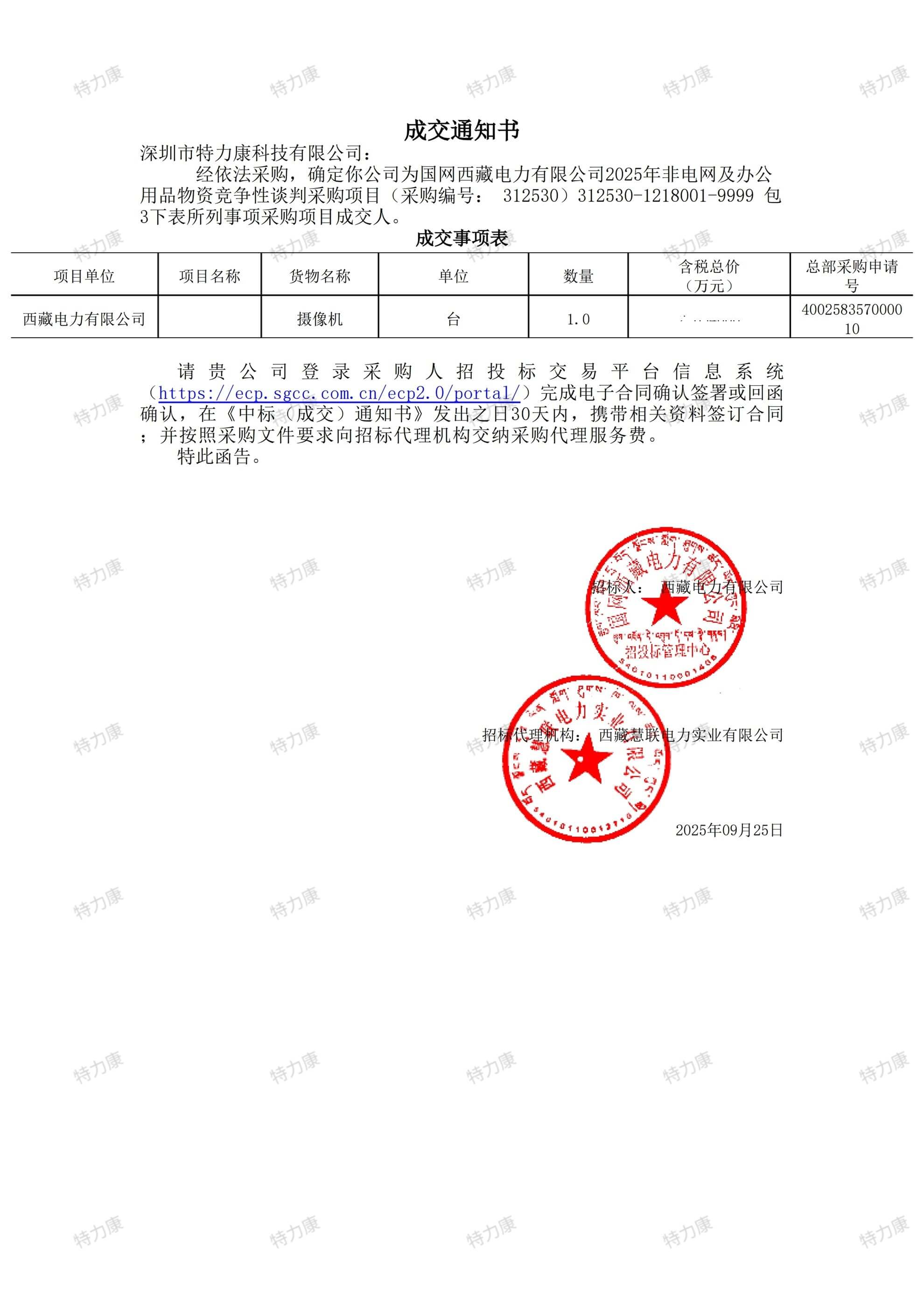 国网西藏电力摄像机采购项目